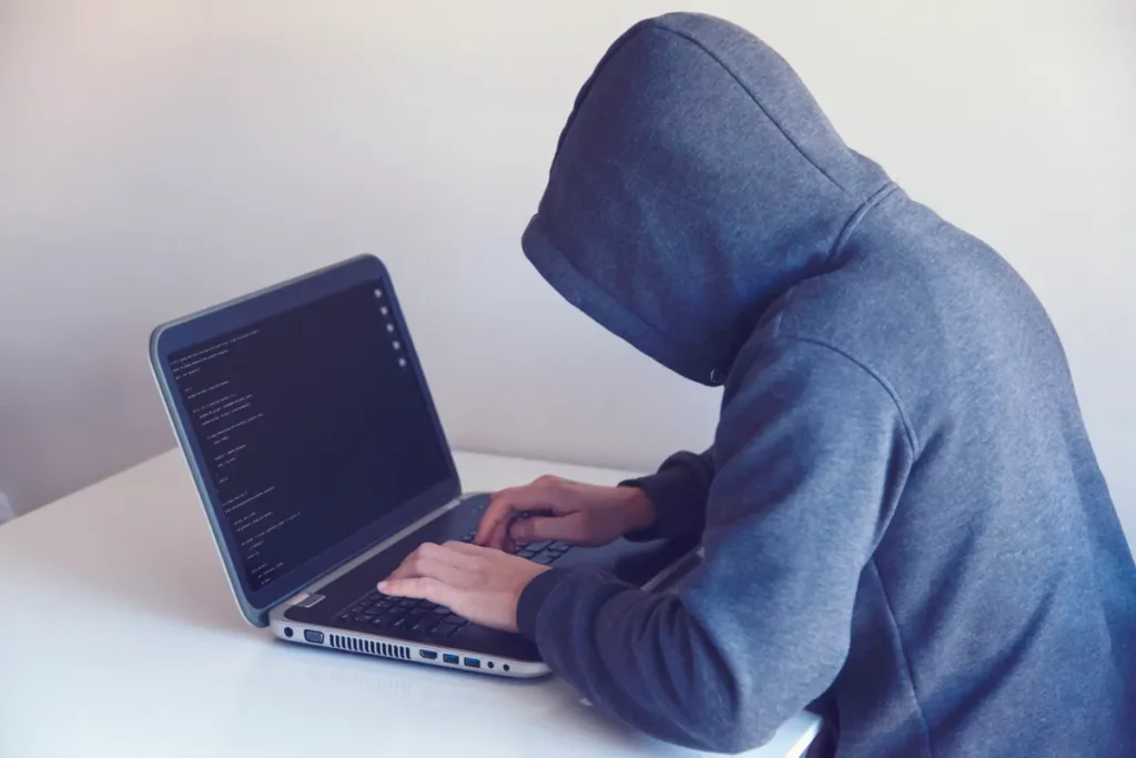 DHS orders removal of DeepSeek products from US federal civilian systems Side view of unrecognizable hacker in hoodie sitting at white table and working remotely on netbook in light room near wall