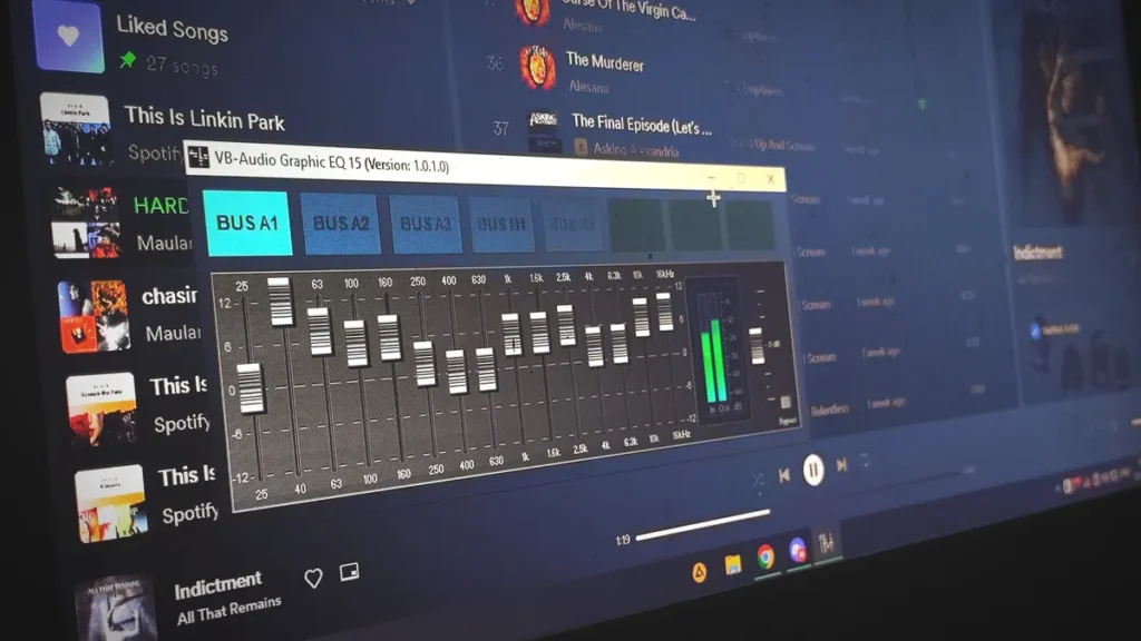 Microsoft patches Windows 11 audio crash bug in October update Close-up of a digital audio graphic equalizer on a laptop screen for music editing